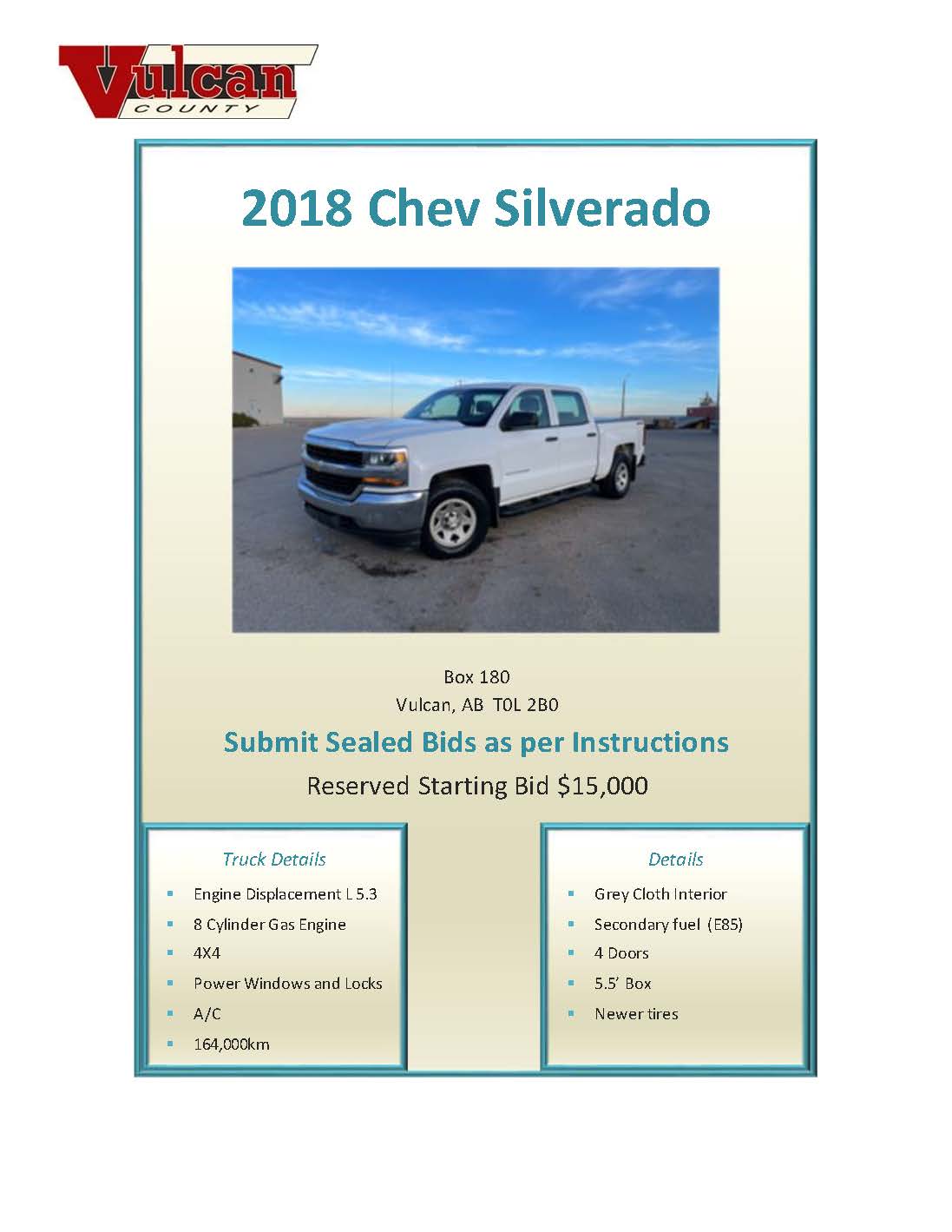 County Accepting Sealed Bids for 2018 Chevrolet Silverado